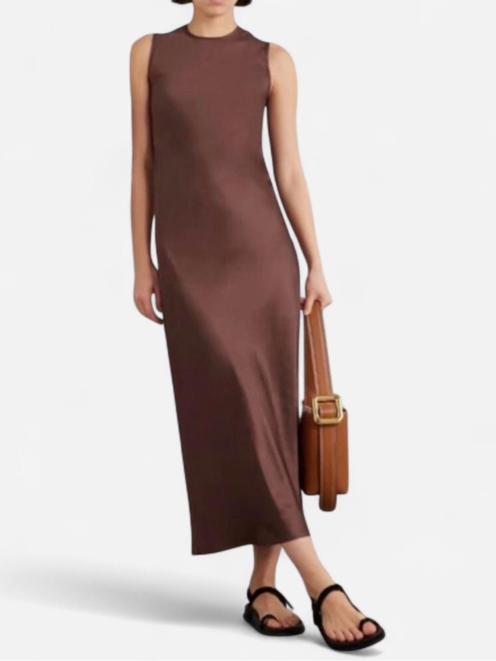 Base Range Brown Silk Dress - Chic Minimalist Style